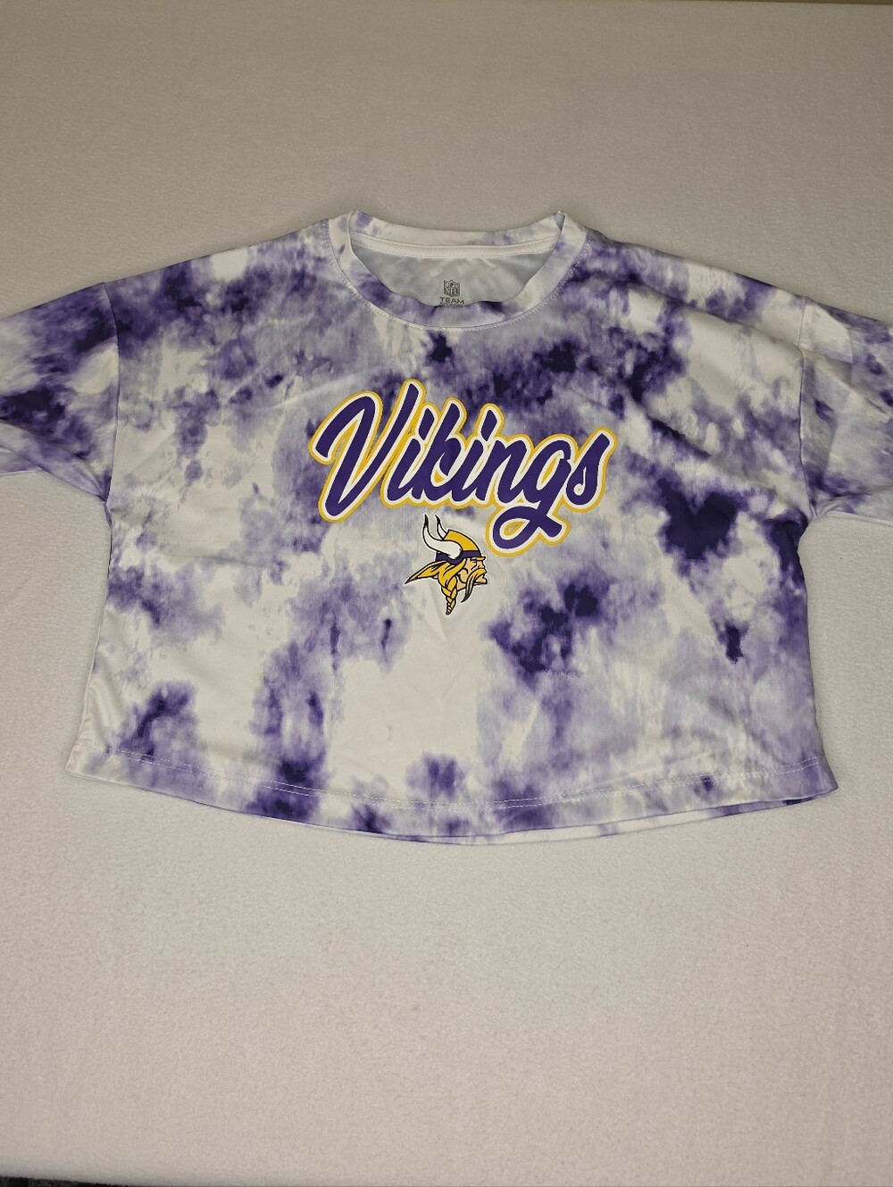 NFL Team Girl's Vikings Tie-Dye Crop Tee - Purple & White Size 7/8 Medium 1797